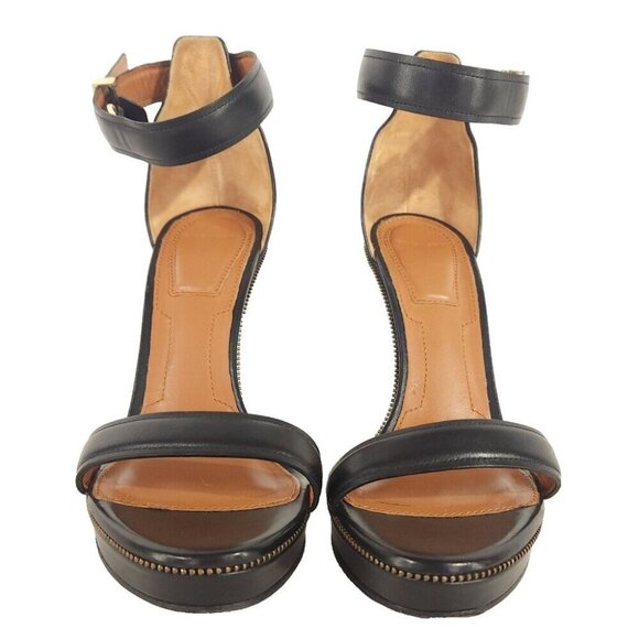 Givenchy Leather Zipper Trim Platform Ankle Strap Wedge Sandals 37.5 US 7 $1245 - Picture 3 of 11